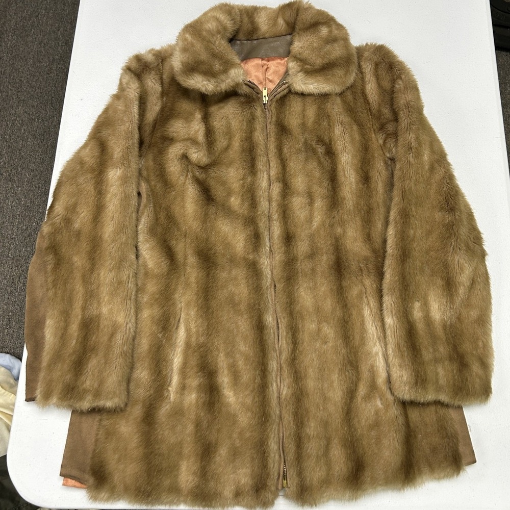 Style VI Ltd Faux Fur Coat Women Medium Brown Tissavel France Zip Front Vintage